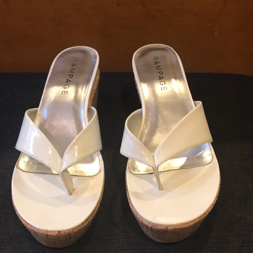 Rampage white patent wedge sandals